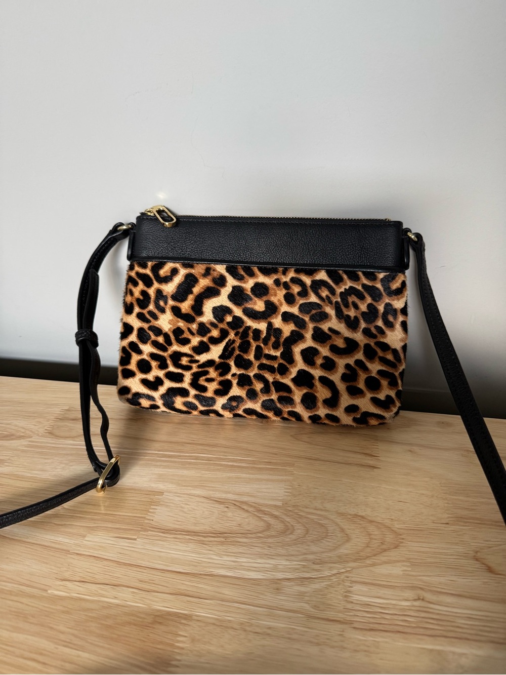 Talbots Leopard Print Calf-Hair and Leather Crossbody Bag